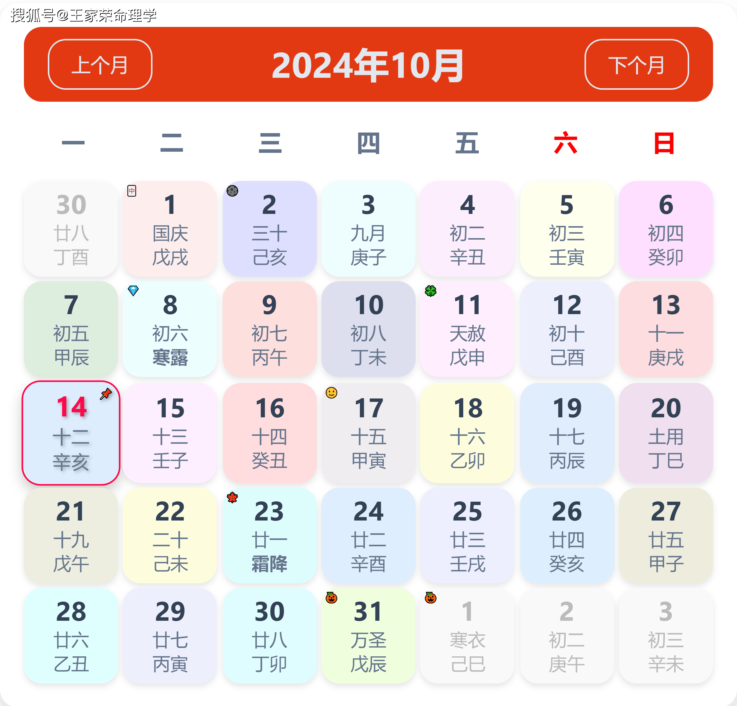 老黄历看日子生肖运势查询（2024年10月14日）