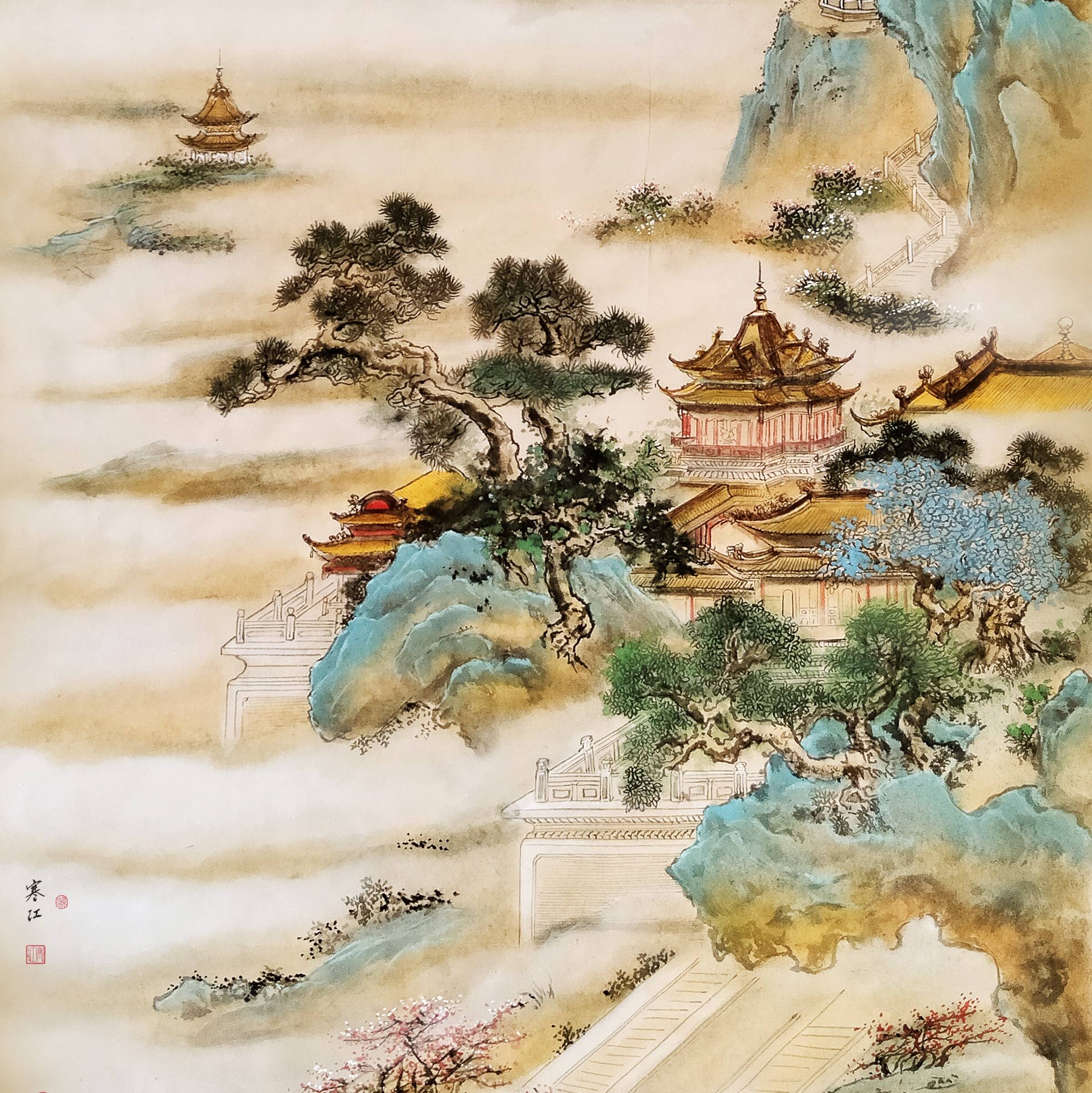 界画寒江---工笔界画《蓬莱仙境图》