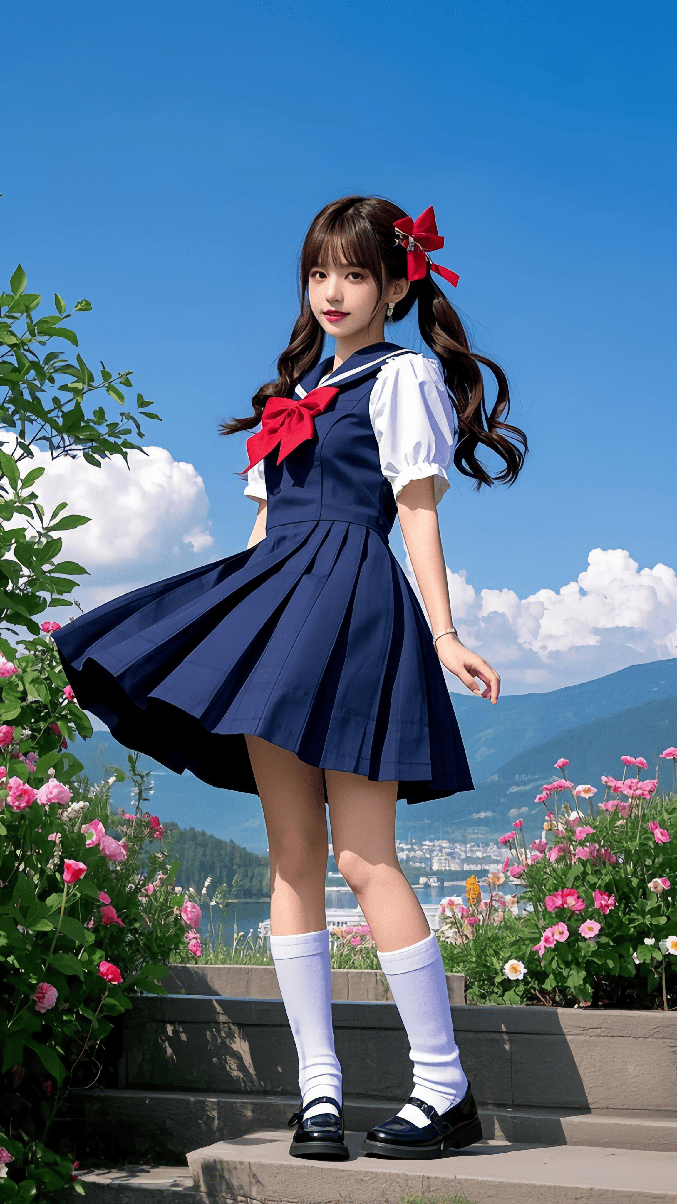 青山间的水手服少女:怀抱童真 共沐暖阳