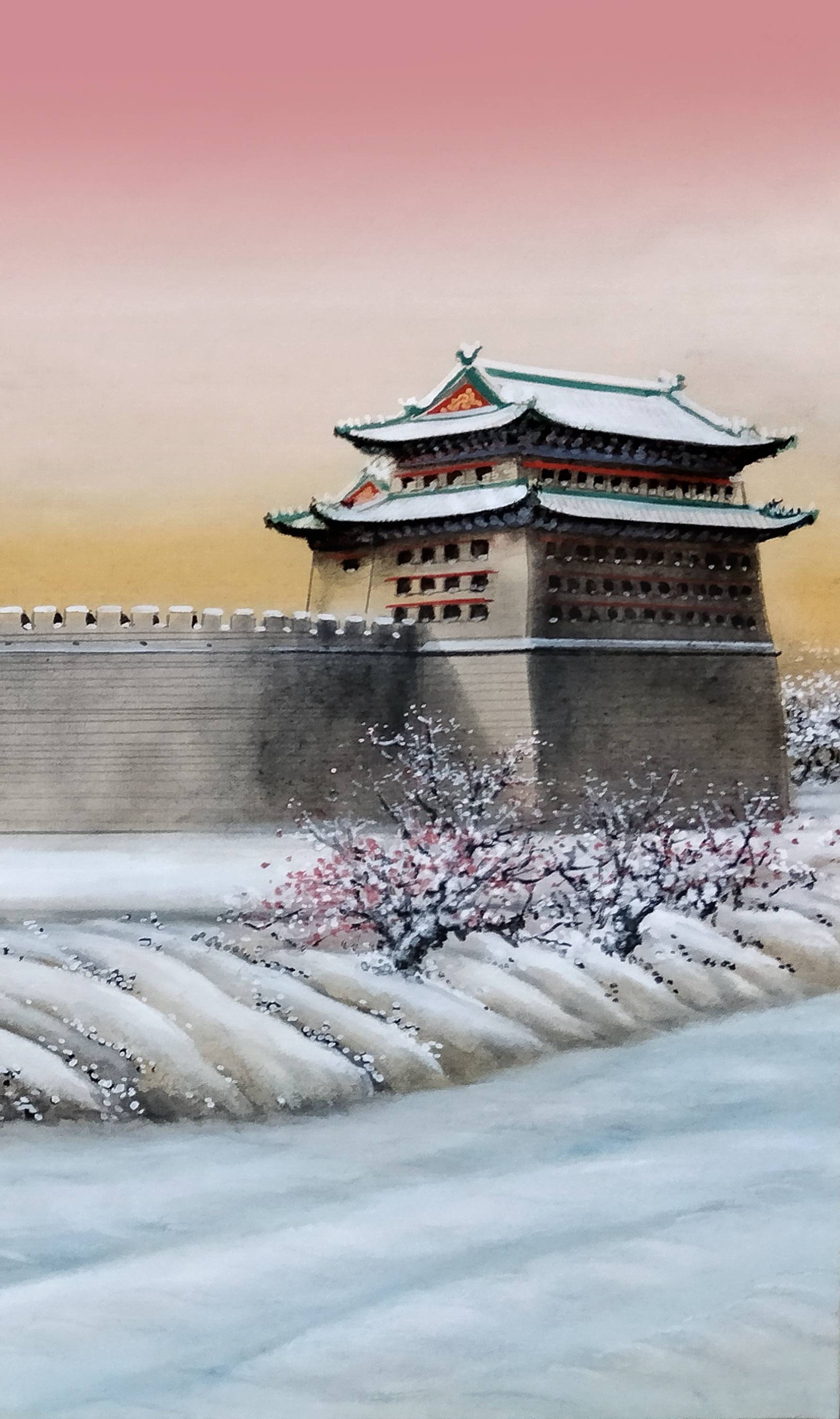 界画寒江---工笔界画《北京中轴线安定门雪景》
