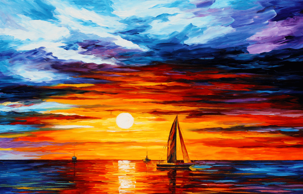 吕文扬绘画大师以彩墨定格海岛渔村日出盛景