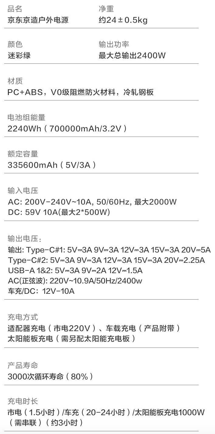 京東京造推出 2400w 移動戶外電源,到手 4599 元_接口