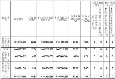 新湖中宝股份有限公司控股股东 股份质押公告