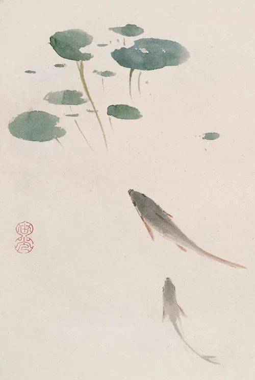 画中小鱼儿,真快活_田世光_国画_局部