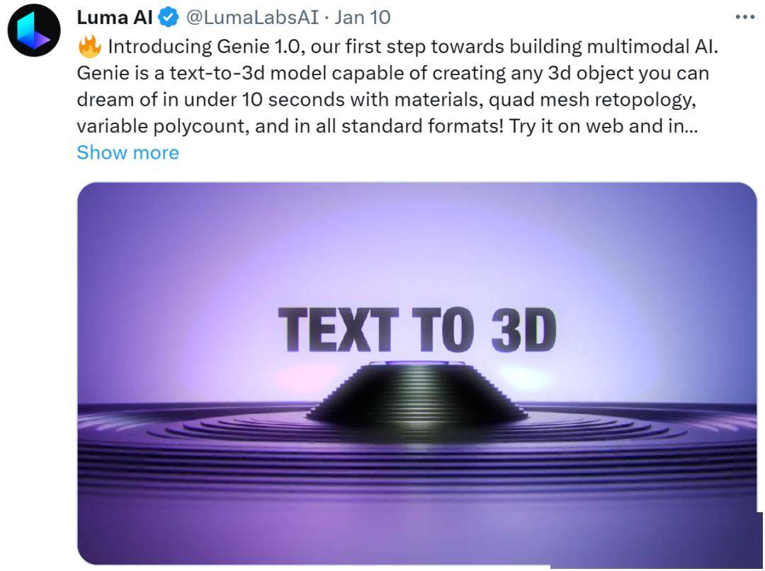 Luma AI发布Genie 1.0，10秒可以生成3D模型_搜狐网