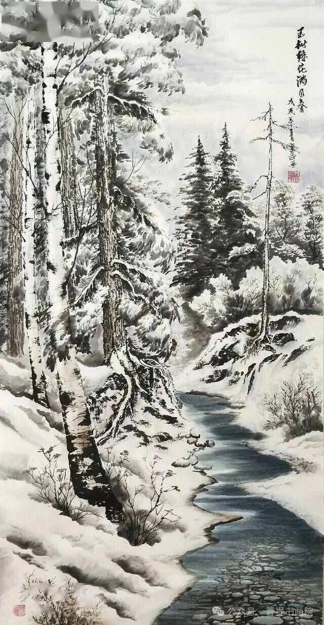 谭老师为你分享国画长白山大兴安岭水画作品
