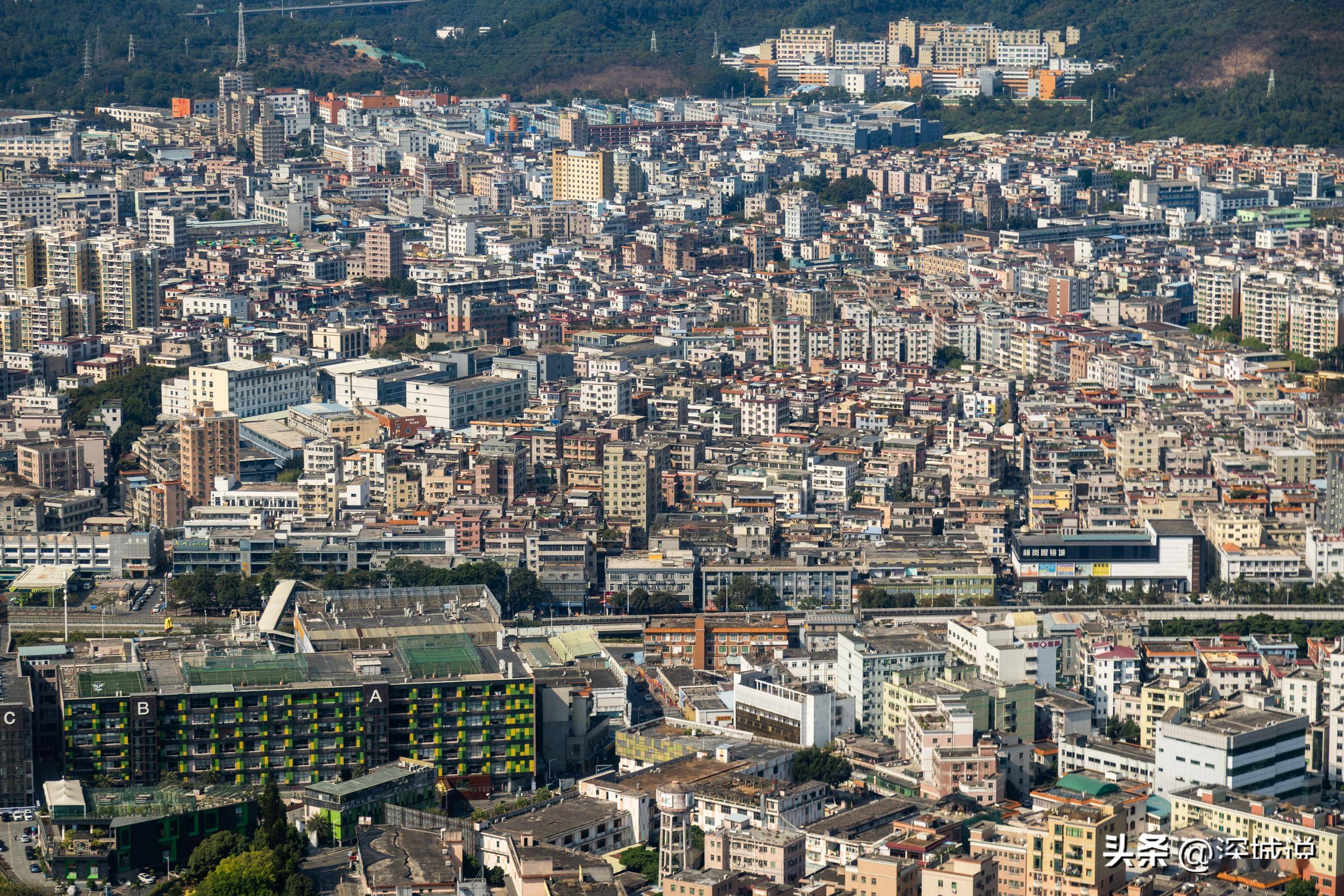 直升机视角航拍深圳东部,产业园区,高层住宅与城中村尽收眼底