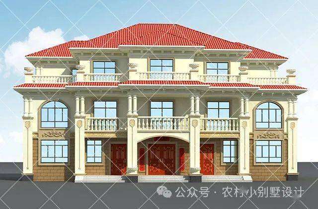 45套红屋顶三层农村兄弟双拼别墅,2024新中式中国红三层兄弟双拼自