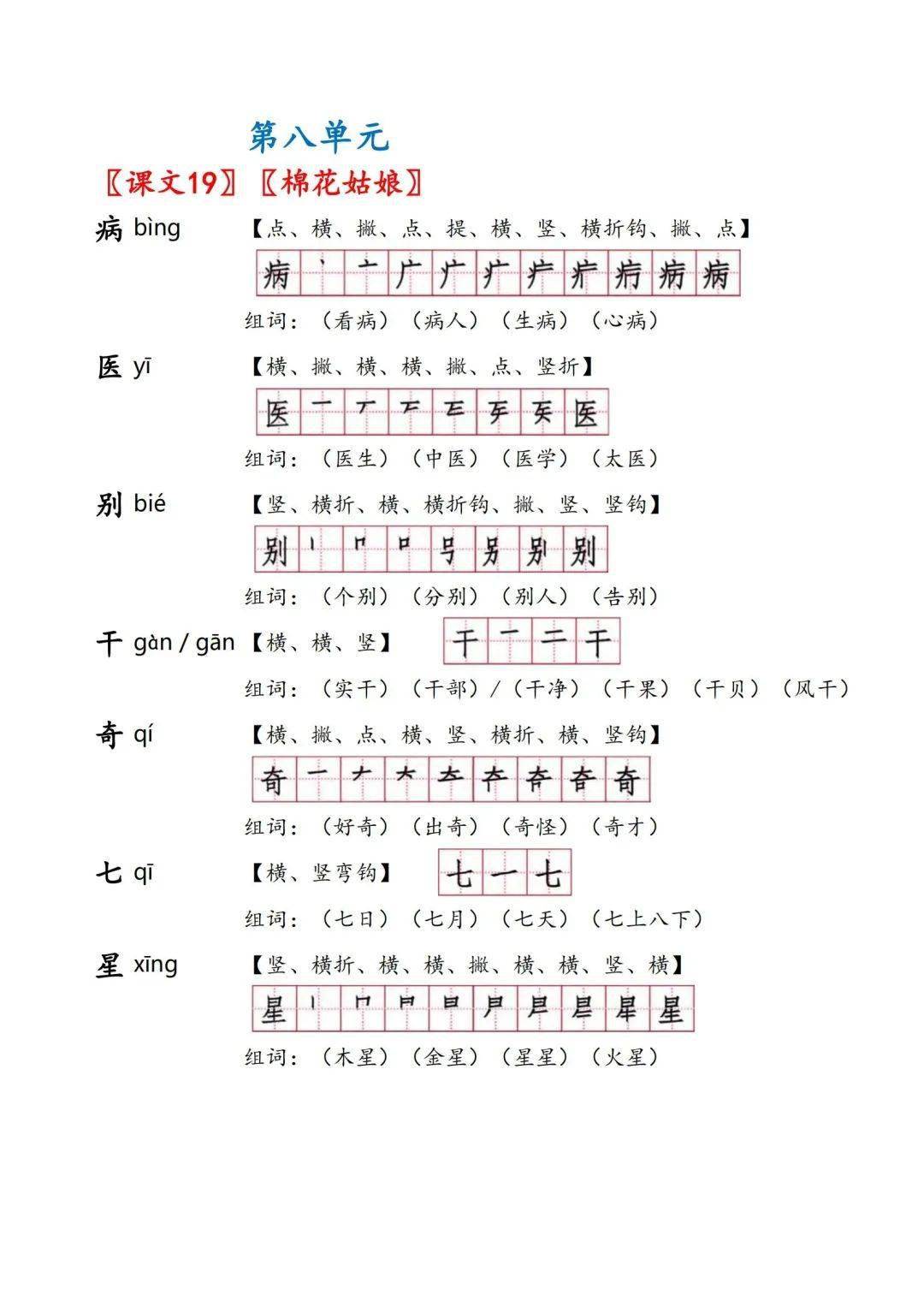 一年级(下)全课《生字手册》(拼音,笔画,笔顺,组词),可下载