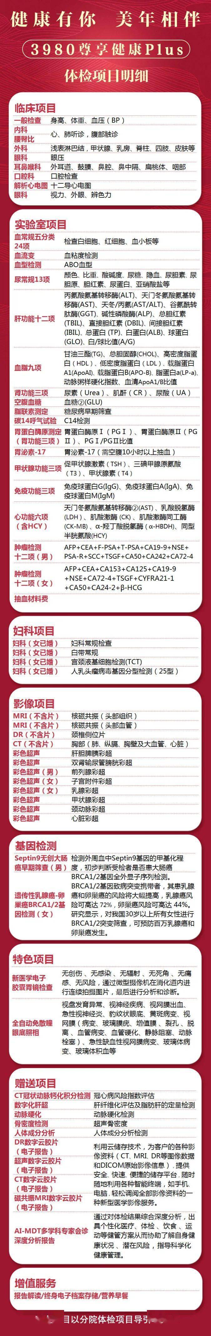 055980 尊享健康pro体检项目推荐常规体检,低剂量胸部ct,肿瘤标志物