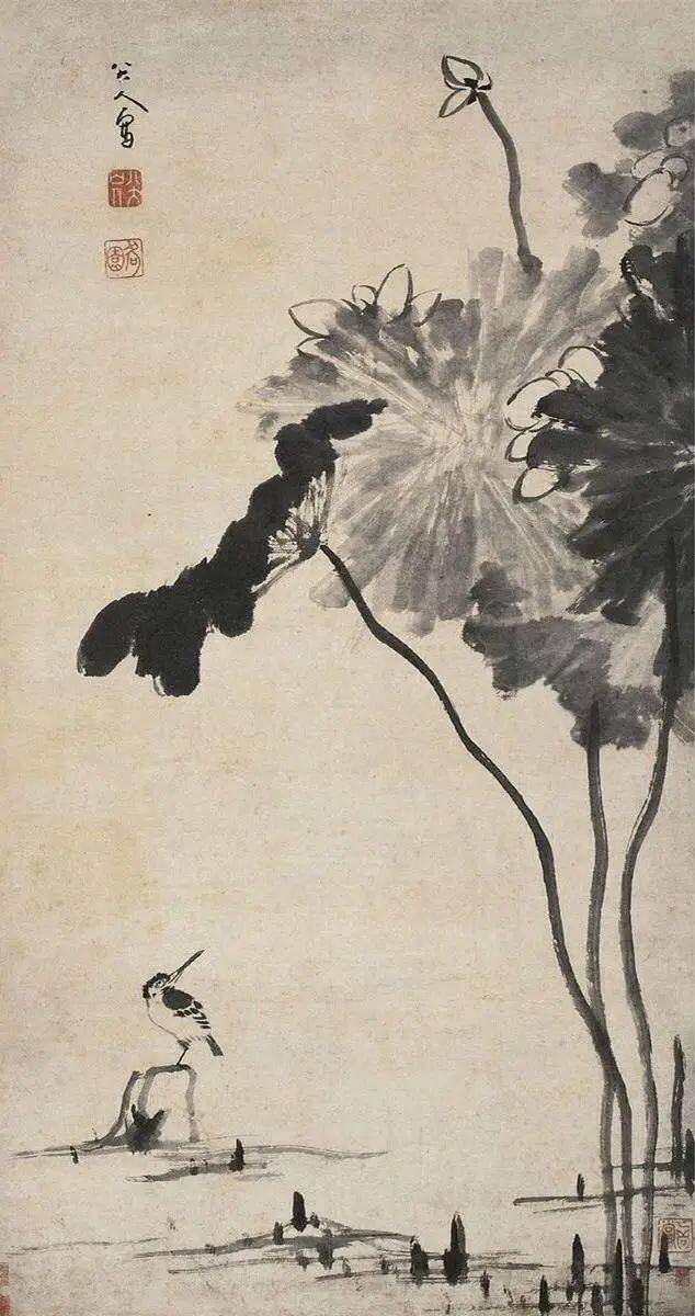 八大山人画荷花水鸟,潇洒淋漓