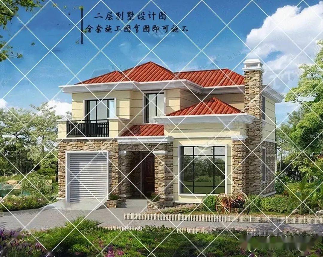 28款带车库二层农村别墅自建房,高颜值设计带车库自建别墅不求人