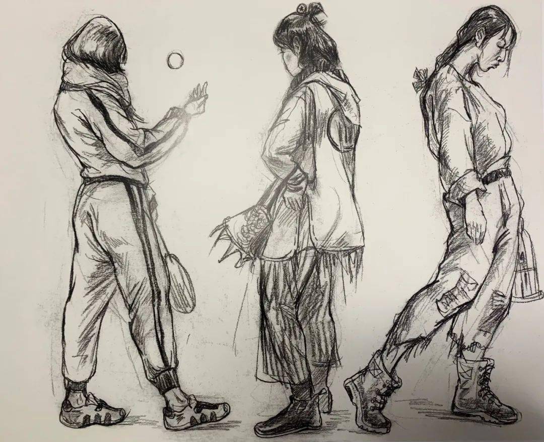 速写高分卷色彩高分卷素描高分卷线描人物:《女青年半身带手线描默写