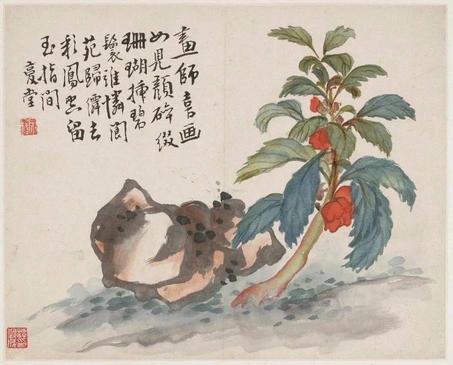 到在江湖之中依靠卖画为生的境地,开始向高其佩学习潇洒放逸的画风