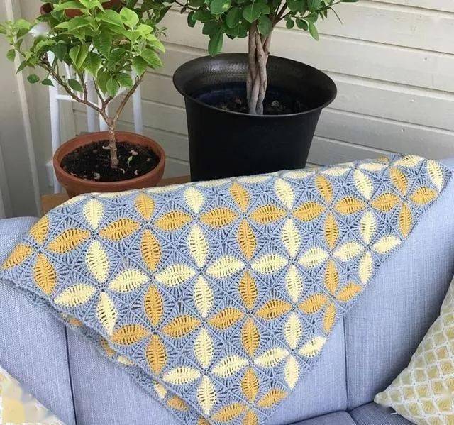 1片叶子单元花,竟然可以拼出这么多织物?_钩针_花片_毯子