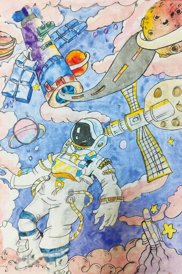 飞向太空绘画作品图片