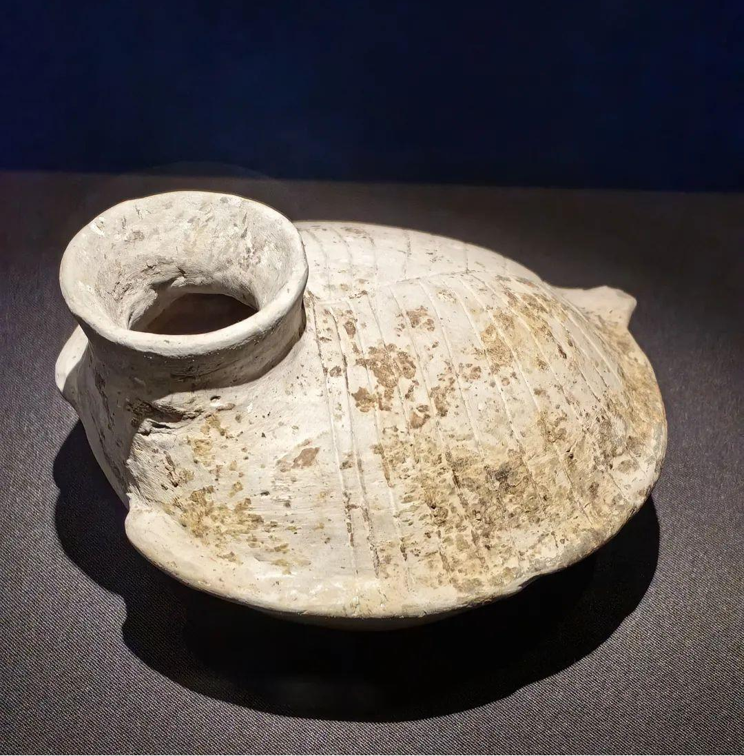 八角星符瓦棱腹陶壶,高19.2厘米,口径7.