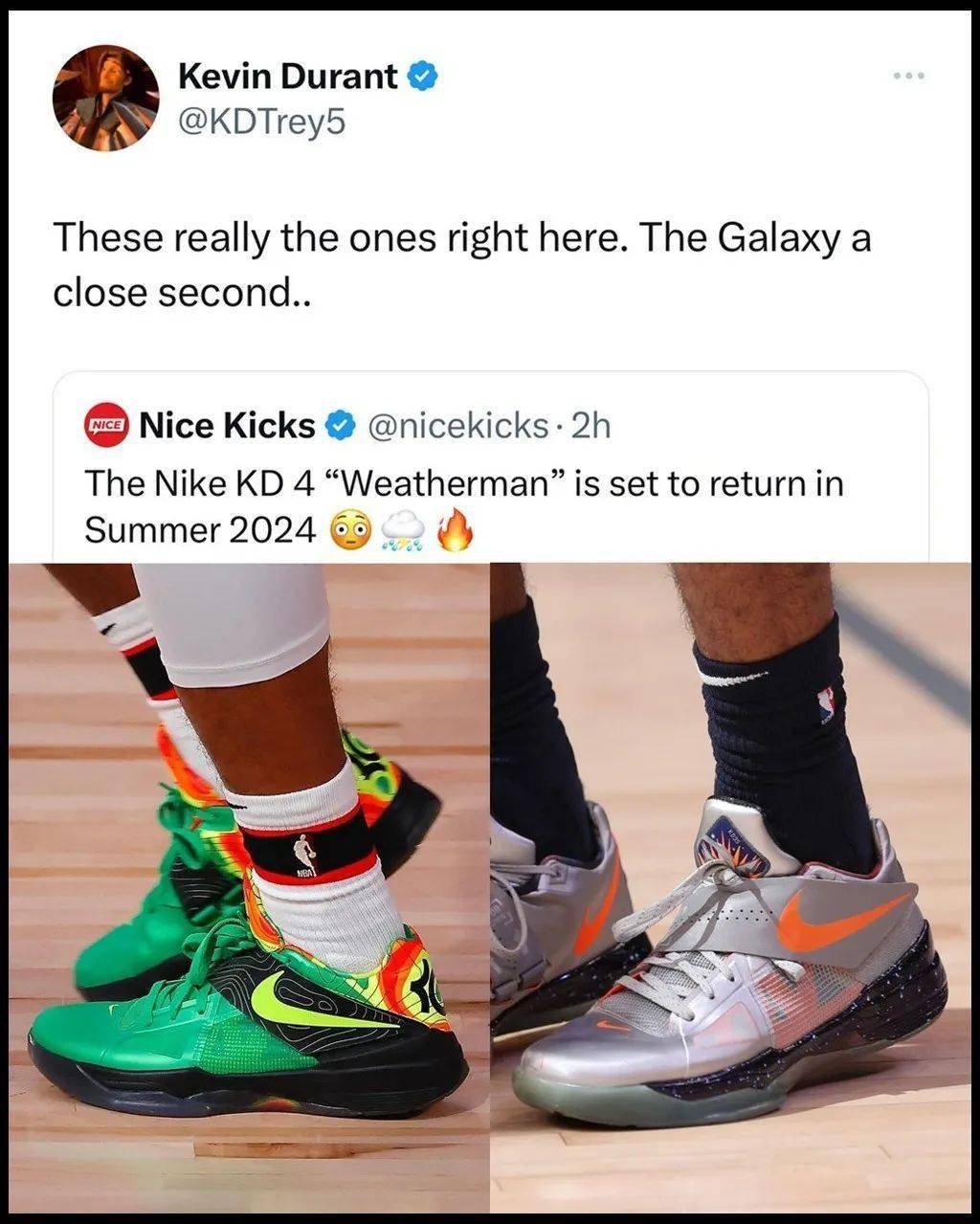 的梦想职业,经典的绿色鞋面外加气象雷达图,辨识度拉满,也成为日后 kd