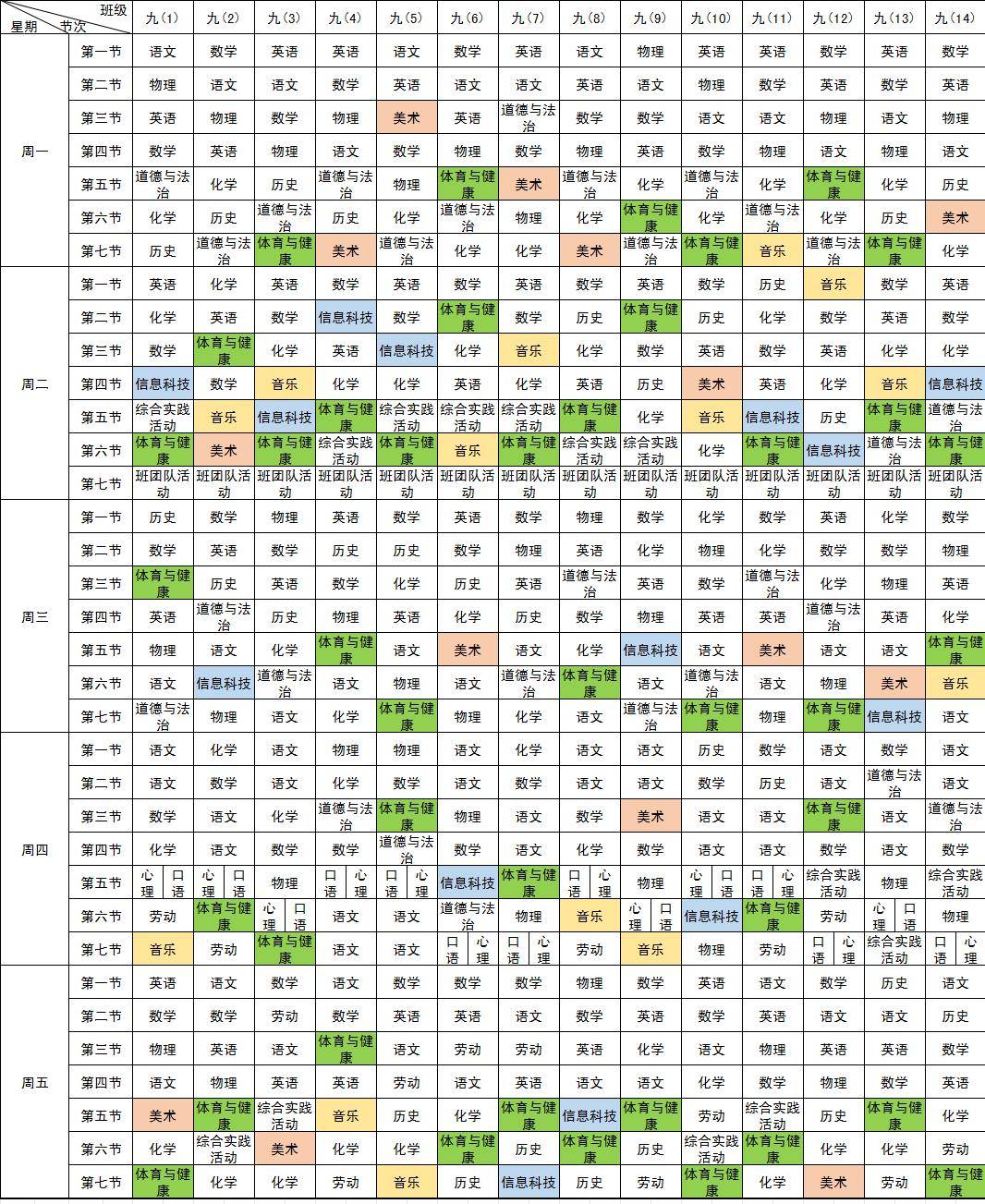 明珠中学2023-2024学年总课表新坝中学2023-2024学年总课表第一中学