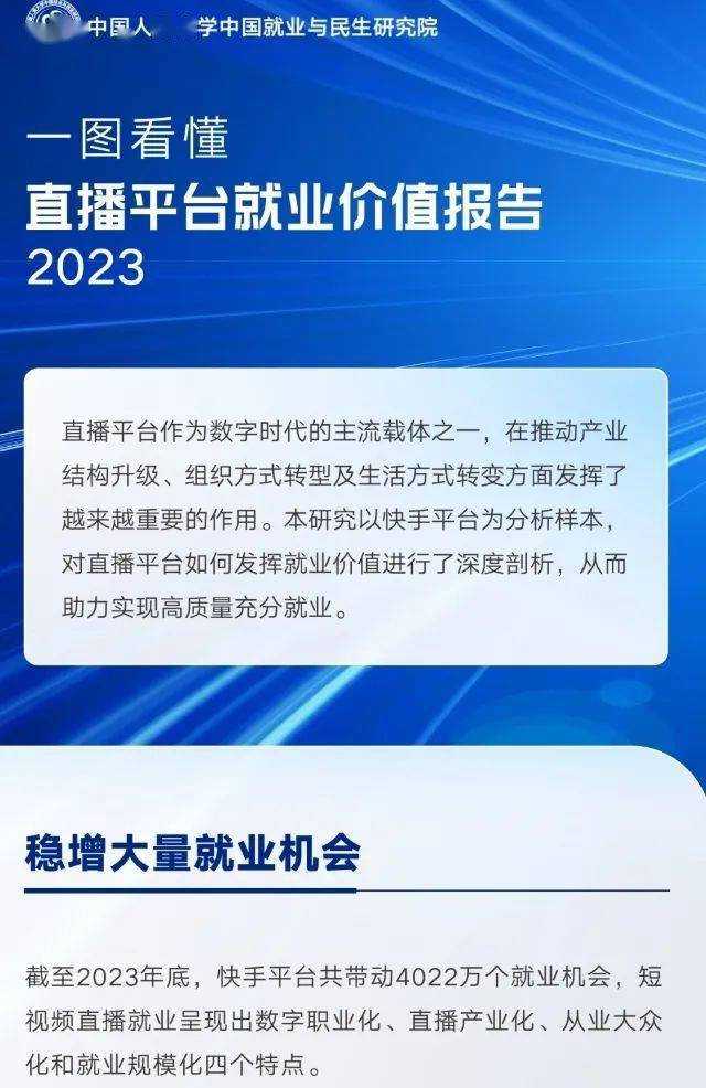 人民大学报告:快手带动4022万个就业机会,直播就业呈现四个特点_平台
