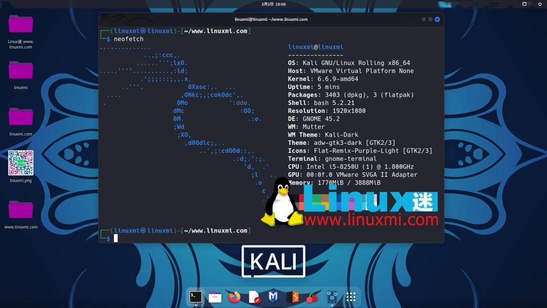基于此,用户将会看到新的壁纸,重新设计的 grub 主题,以及对常规 kali