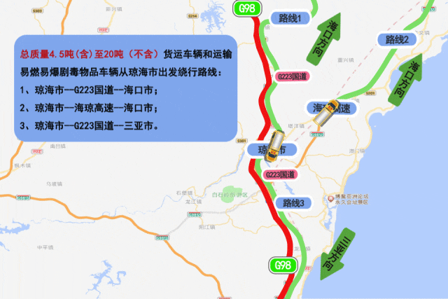万宁● 去海口的绕行线路1:g223国道—乐来互通—g9813万洋高速—g98