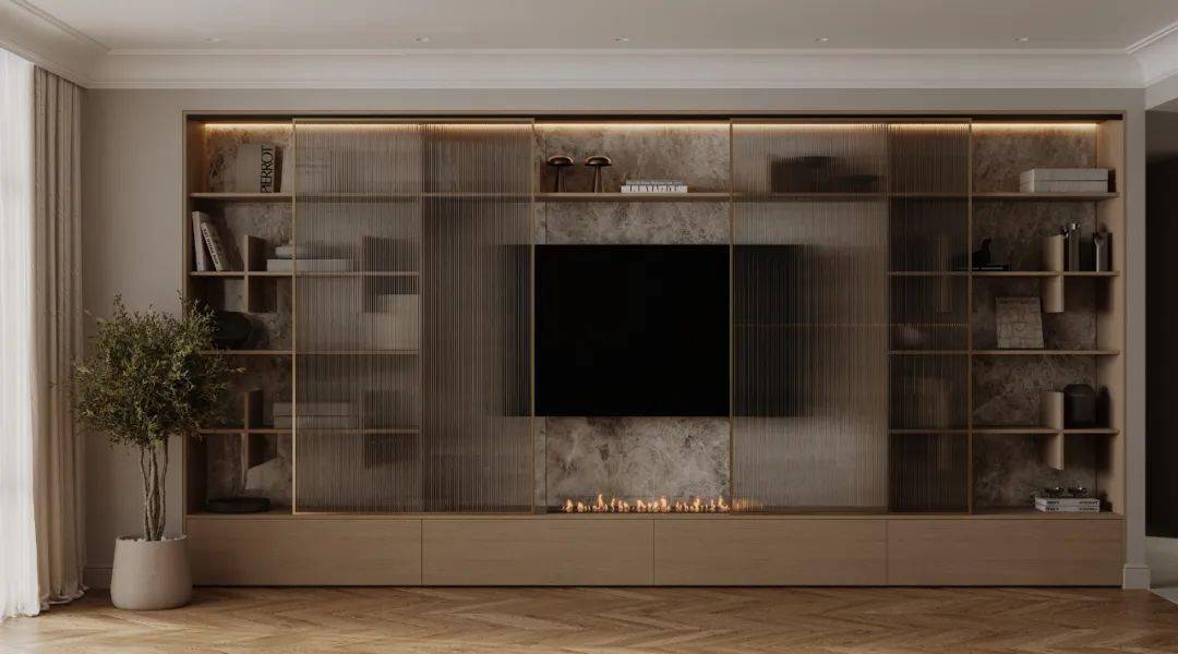 要使电视背景墙看起来更大气并且不受年代影响,我们需要根据客厅的