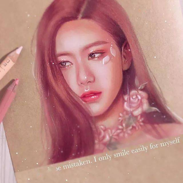 韩国彩铅手绘人物清新少女太清新太美了