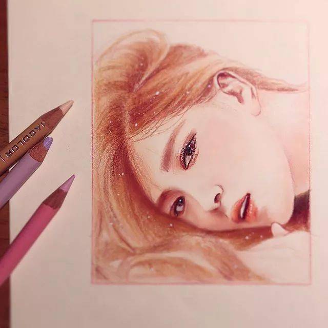 韩国彩铅手绘人物清新少女太清新太美了