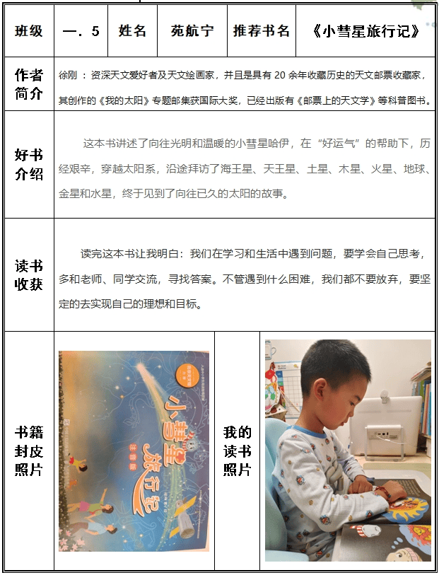 校园十个一悦慧读e读吧读小彗星旅行记有感一年级5班苑航宁