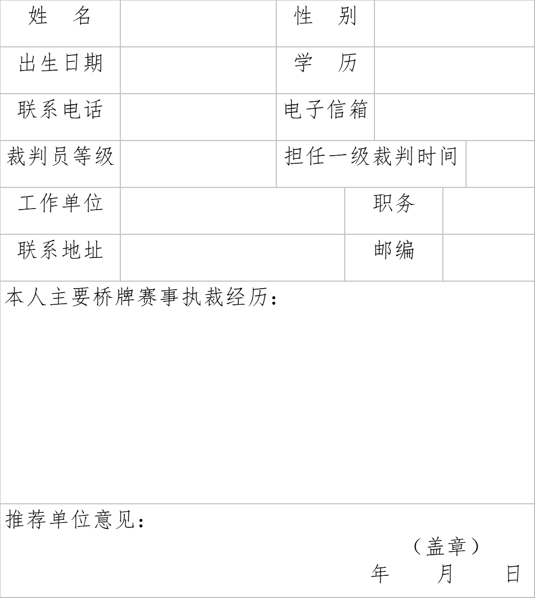 注:请附报考人身份证和一级裁判员证书复印件.