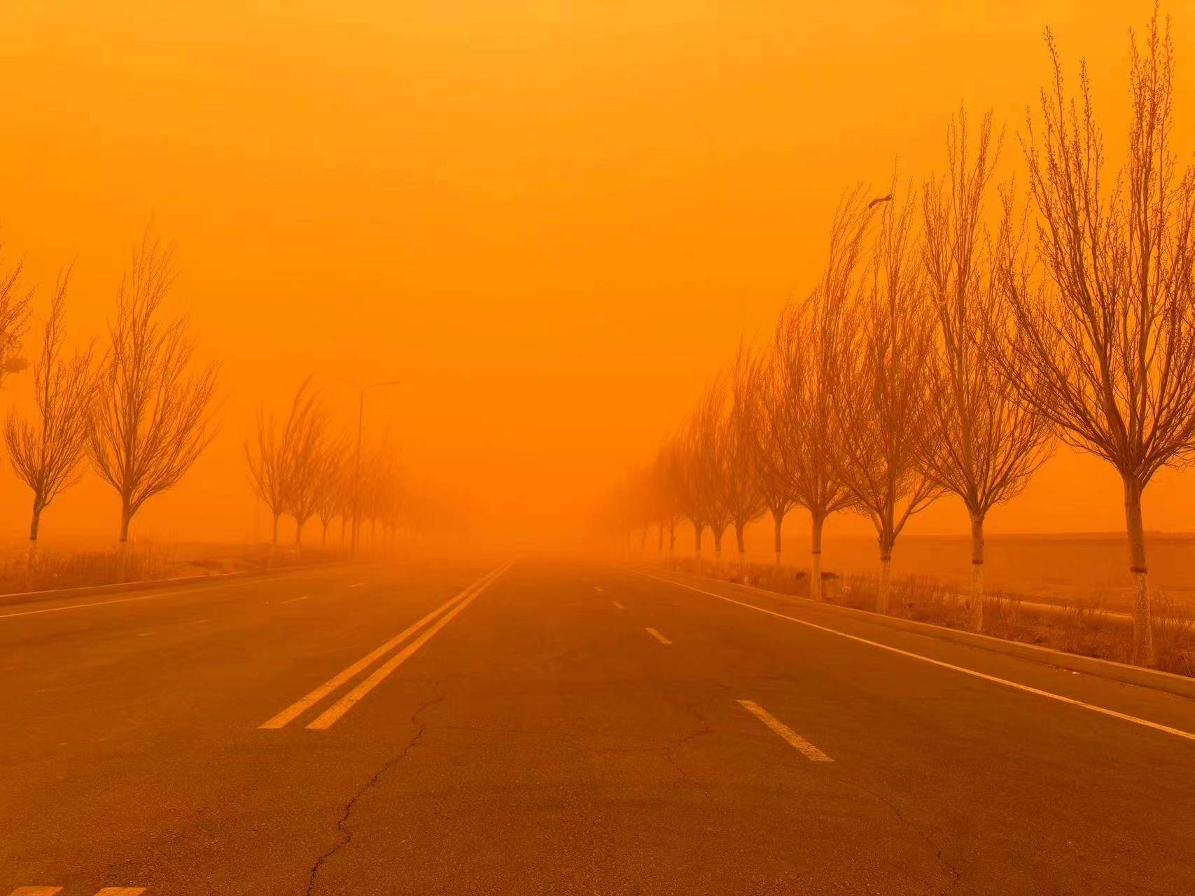 停工停课停产停运!内蒙古一地沙尘暴天空变橙色