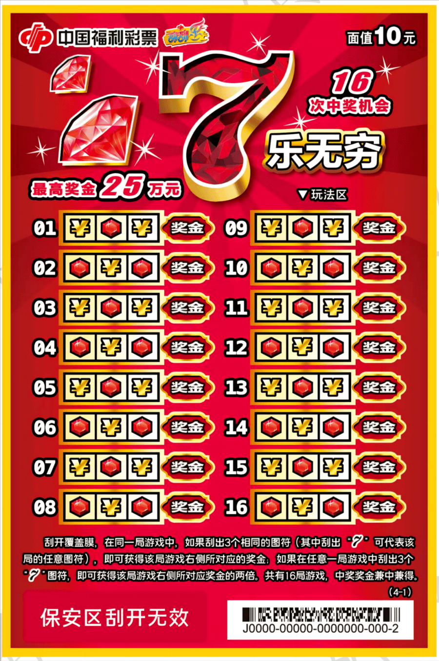 【刮刮乐】最高奖金25万元!“7乐无穷10元”让您其乐无穷!_游戏_齐鲁_票面
