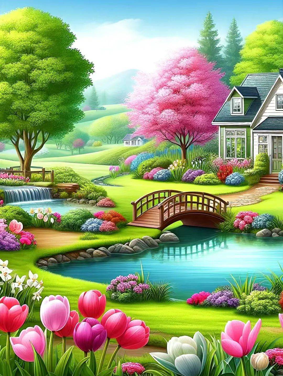 人间最美四月天,鸟语花香柳如烟;青山绿水花一片,阳光美景暖人间;送去