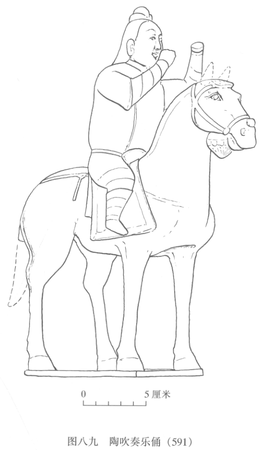 头戴三棱形垂裙长帽,白色广额丰颐长圆形脸,浓眉大眼,高鼻,闭嘴.