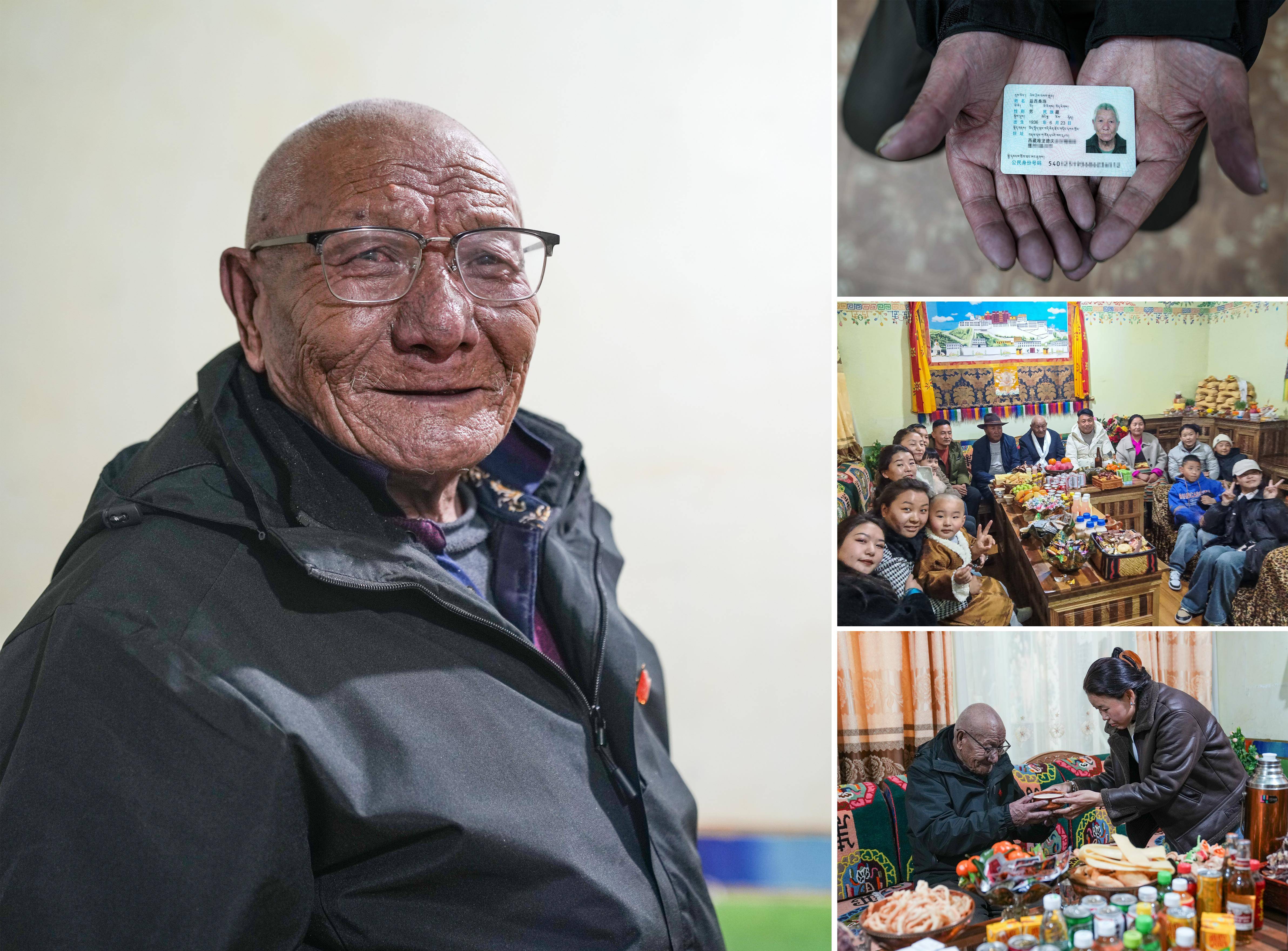 右上:益西桑珠展示自己的身份证(3月13日,新华社记者晋美多吉摄).
