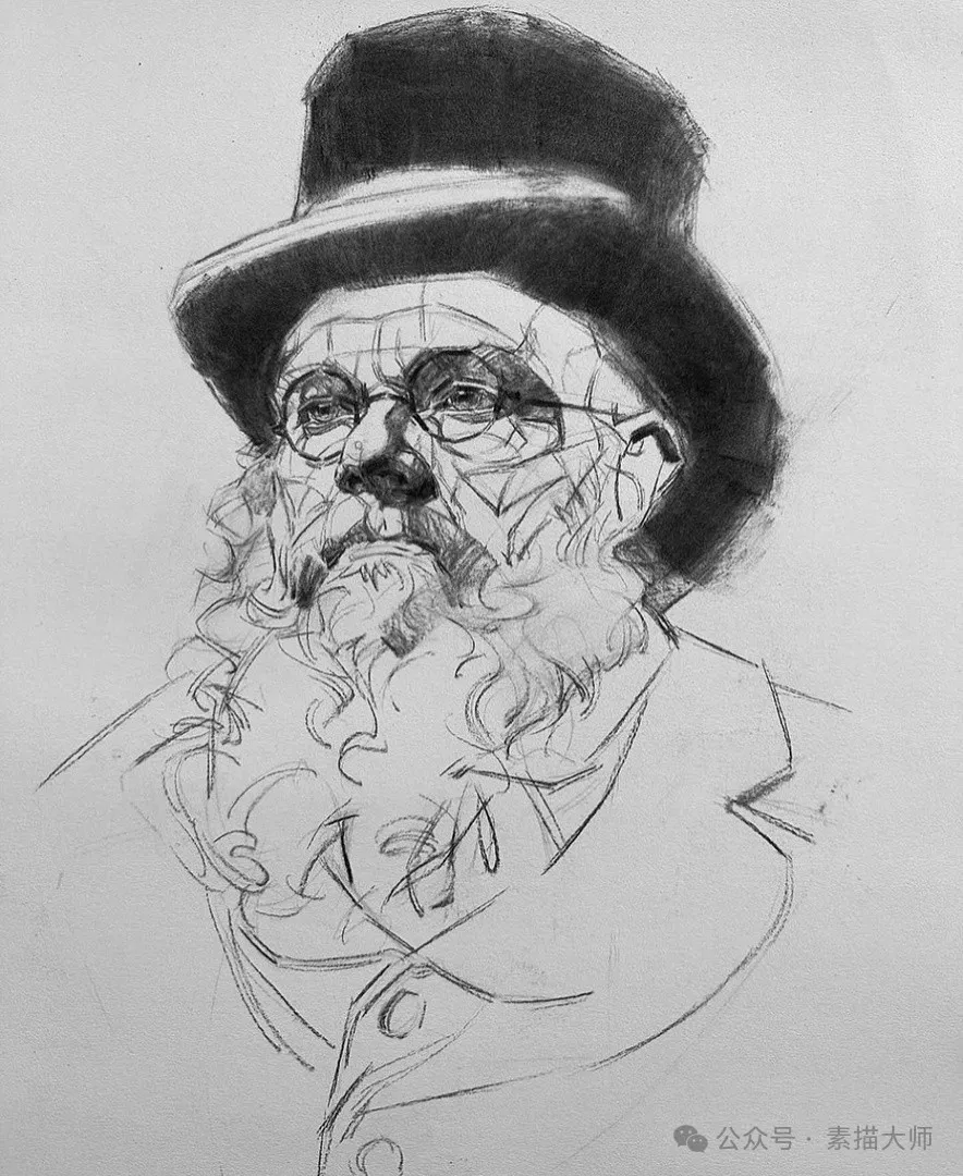 高手炭笔老人头素描