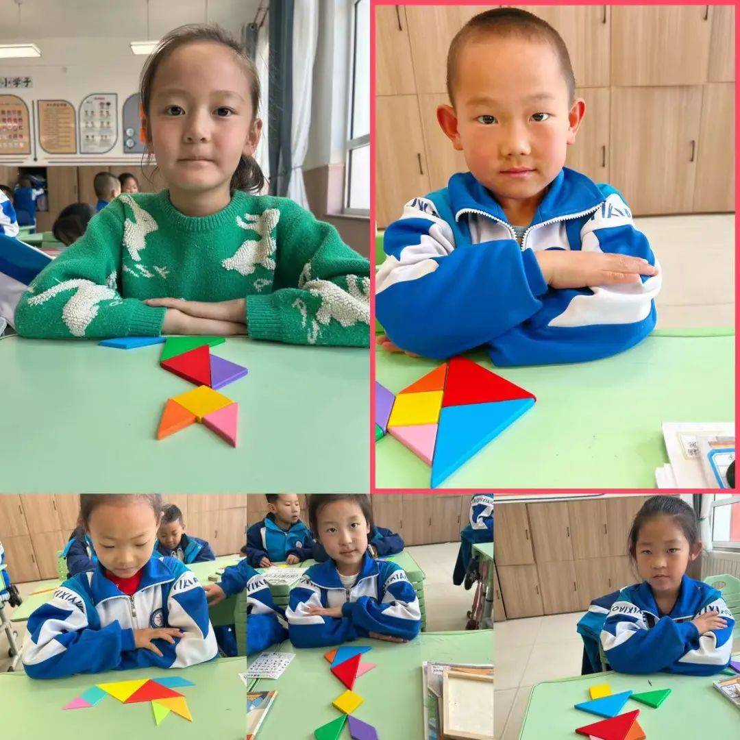 一年级组"神奇的七巧板"活动中,一副副小小的七巧板,在同学们一双双