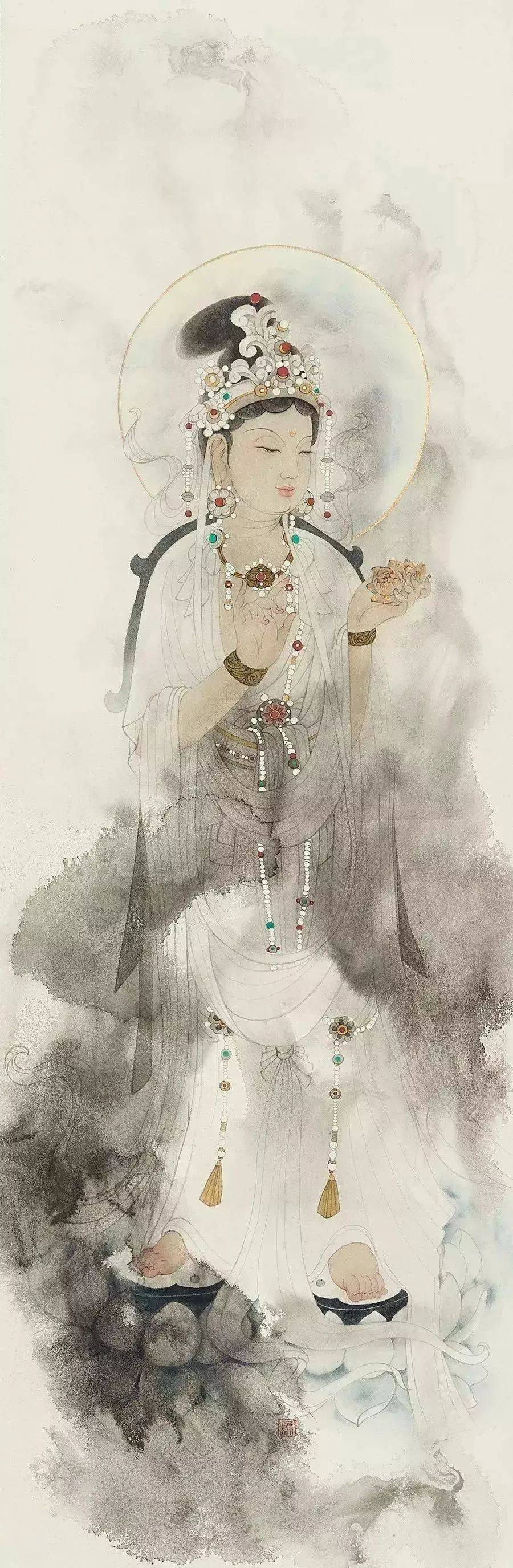 她笔下佛像,莲花惊艳画坛!