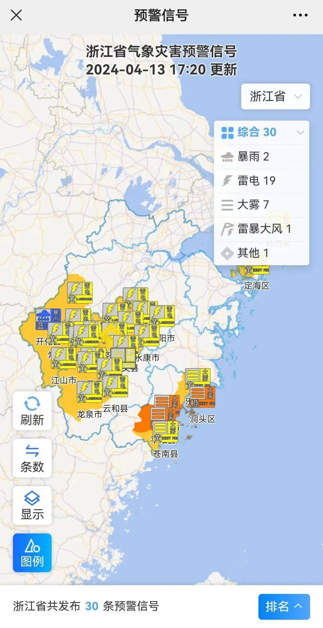 浙江部分地区有大到暴雨预计今天至明天大风蓝色预警