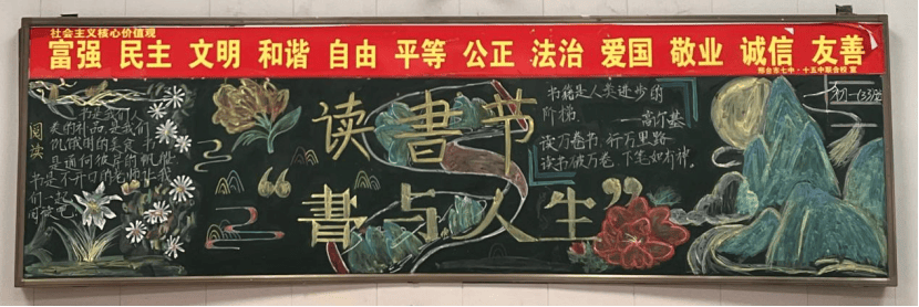 邢台市七中十五中联合校开元路校区举办"沐浴书香,快乐成长"黑板报