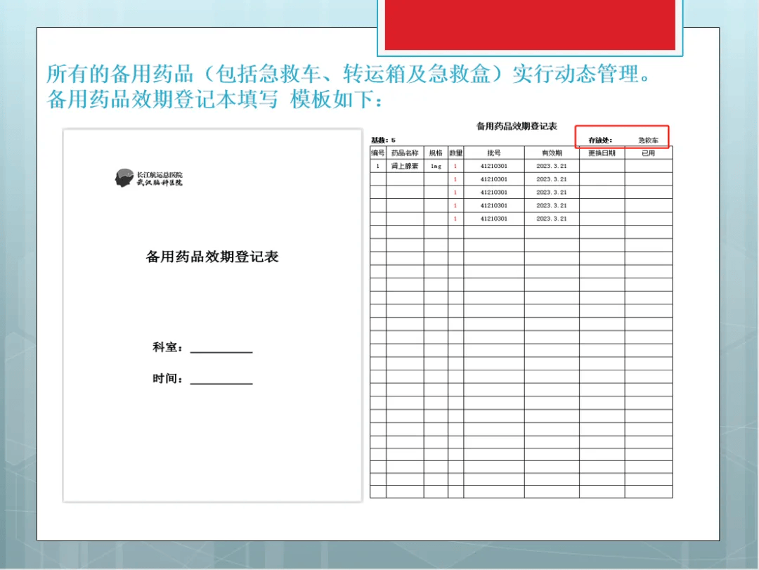 科室备用药品登记表图片