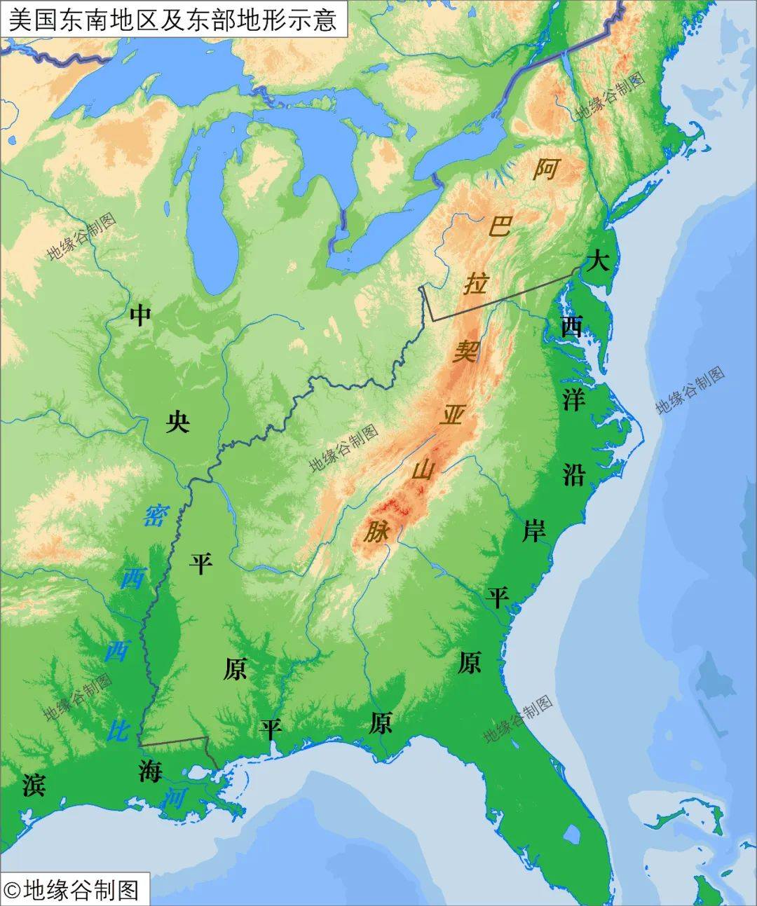 美国东北部地形图片