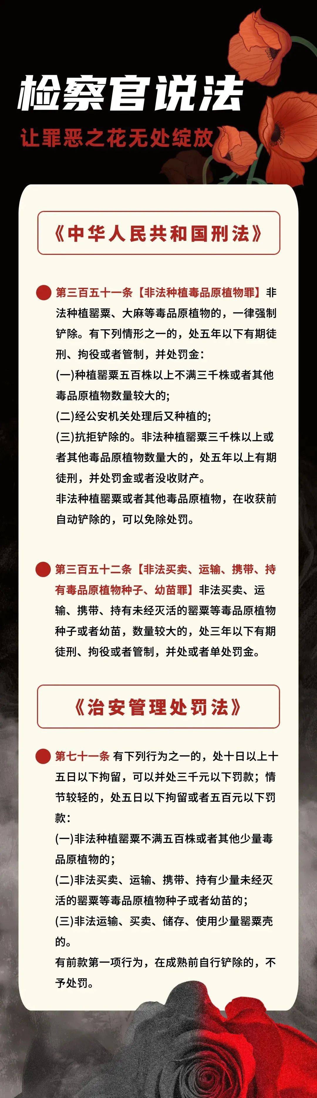 无论是出于什么用途,无论数量多少,非法种植罂粟毒品原植物都将依法