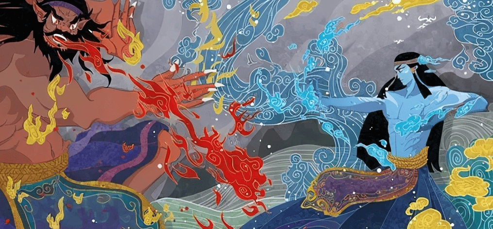 水神共工一向与火神祝融不合,两人为争夺天帝之位打了一架.