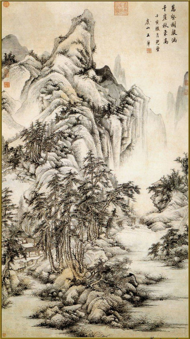 松溪茅屋图 清 王翚(1632-1717)春山飞瀑图 清 王翚(1632-1717)松下