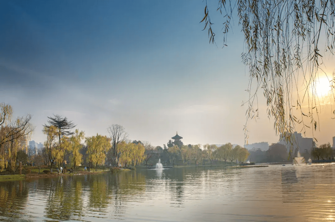 秋天的大唐芙蓉园,不仅有金黄的树叶,还有火红的枫叶,它们在微风中