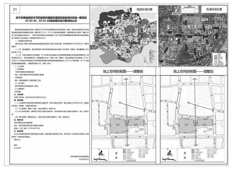 关于在用地规划许可阶段修改福田区福田街道皇岗村改造一期项目07-01