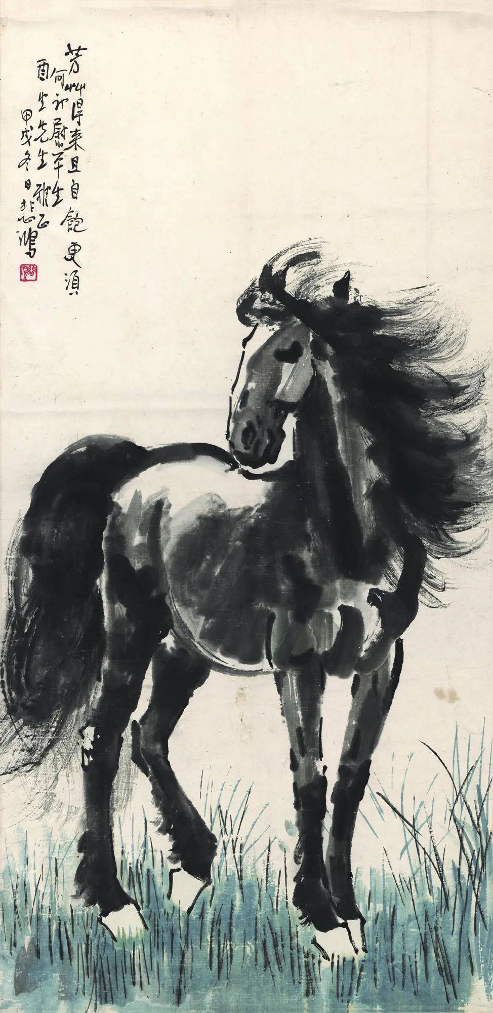 徐悲鸿的马,大笔勾勒,笔墨厚重有力