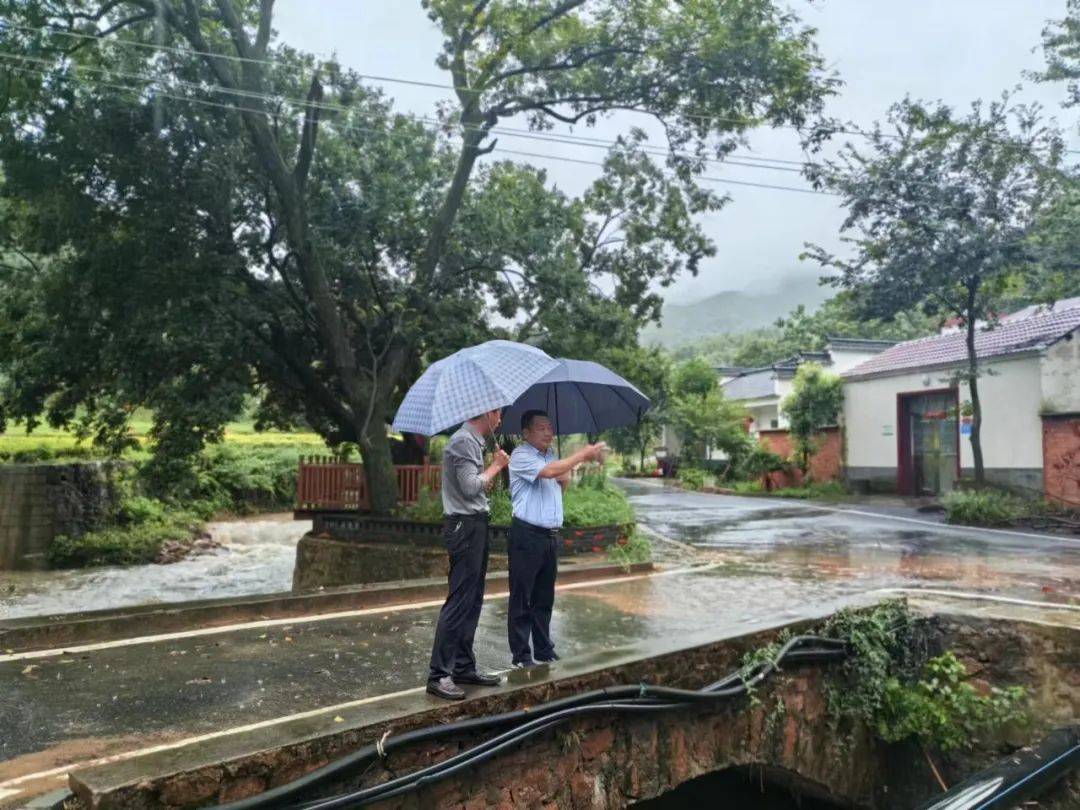 县委常委,汤池镇党委书记黄俊到现场查看金汤湖汛限,地质灾害点人员